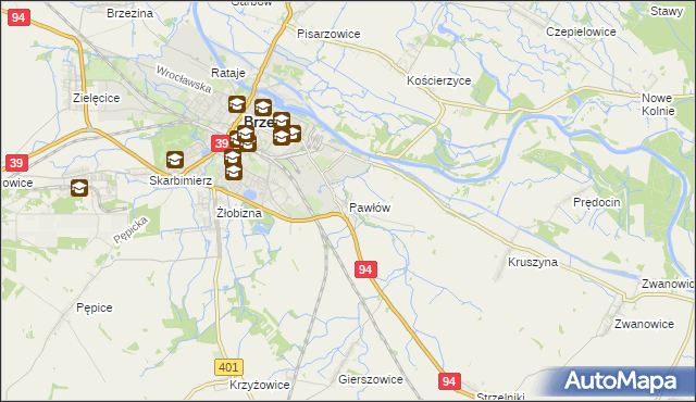 mapa Pawłów gmina Skarbimierz, Pawłów gmina Skarbimierz na mapie Targeo