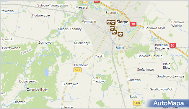 mapa Piaski gmina Sierpc, Piaski gmina Sierpc na mapie Targeo