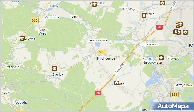 mapa Pilchowice powiat gliwicki, Pilchowice powiat gliwicki na mapie Targeo