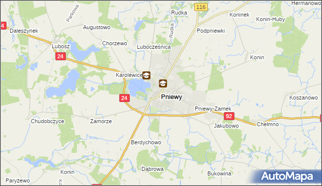 mapa Pniewy powiat szamotulski, Pniewy powiat szamotulski na mapie Targeo