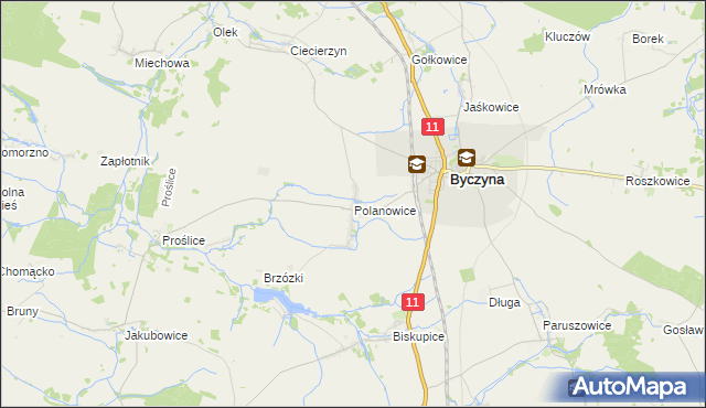 mapa Polanowice gmina Byczyna, Polanowice gmina Byczyna na mapie Targeo