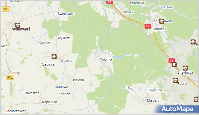 mapa Połomia gmina Tworóg, Połomia gmina Tworóg na mapie Targeo