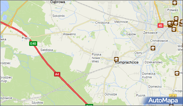 mapa Polska Nowa Wieś, Polska Nowa Wieś na mapie Targeo