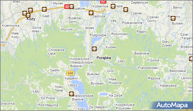 mapa Porąbka powiat bielski, Porąbka powiat bielski na mapie Targeo