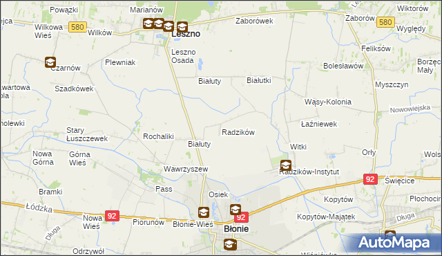 mapa Radzików gmina Błonie, Radzików gmina Błonie na mapie Targeo