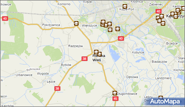 mapa Reńska Wieś powiat kędzierzyńsko-kozielski, Reńska Wieś powiat kędzierzyńsko-kozielski na mapie Targeo