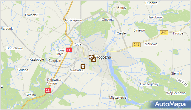 mapa Rogoźno powiat obornicki, Rogoźno powiat obornicki na mapie Targeo