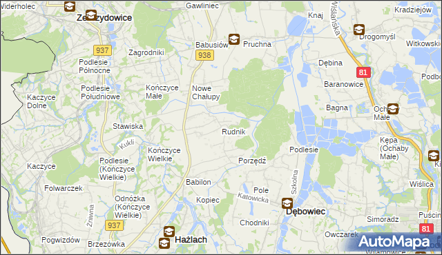 mapa Rudnik gmina Hażlach, Rudnik gmina Hażlach na mapie Targeo