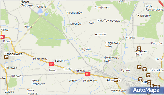 mapa Ryków gmina Kutno, Ryków gmina Kutno na mapie Targeo