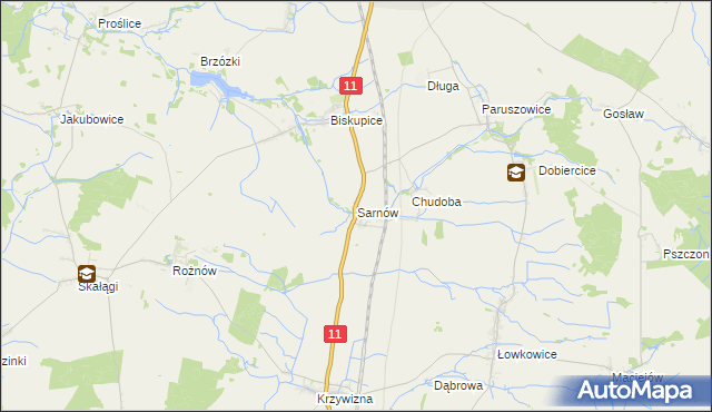 mapa Sarnów gmina Byczyna, Sarnów gmina Byczyna na mapie Targeo