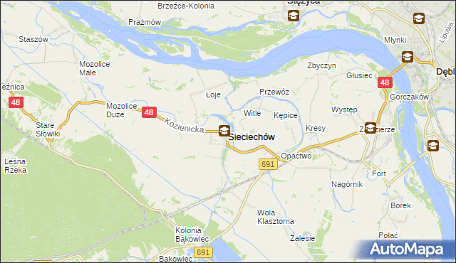 mapa Sieciechów powiat kozienicki, Sieciechów powiat kozienicki na mapie Targeo