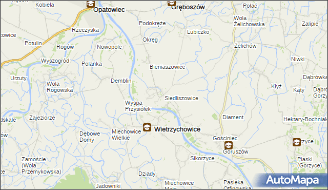 mapa Siedliszowice gmina Żabno, Siedliszowice gmina Żabno na mapie Targeo