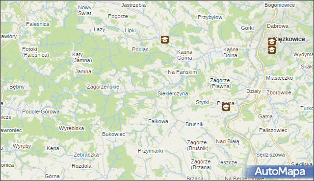 mapa Siekierczyna gmina Ciężkowice, Siekierczyna gmina Ciężkowice na mapie Targeo