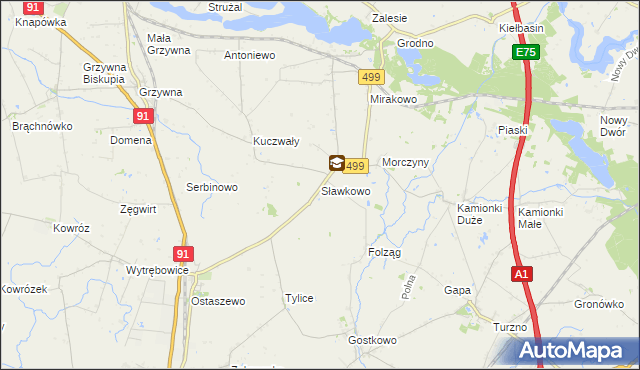 mapa Sławkowo gmina Chełmża, Sławkowo gmina Chełmża na mapie Targeo