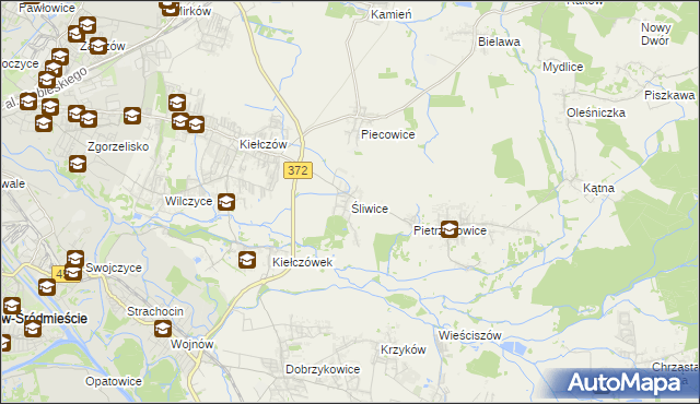 mapa Śliwice gmina Długołęka, Śliwice gmina Długołęka na mapie Targeo