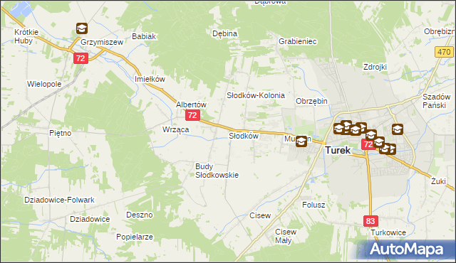 mapa Słodków gmina Turek, Słodków gmina Turek na mapie Targeo