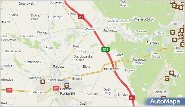 mapa Słone gmina Brześć Kujawski, Słone gmina Brześć Kujawski na mapie Targeo