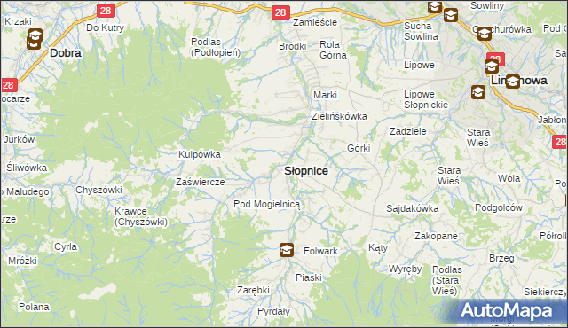 mapa Słopnice, Słopnice na mapie Targeo