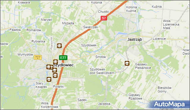 mapa Śmiłów gmina Jastrząb, Śmiłów gmina Jastrząb na mapie Targeo