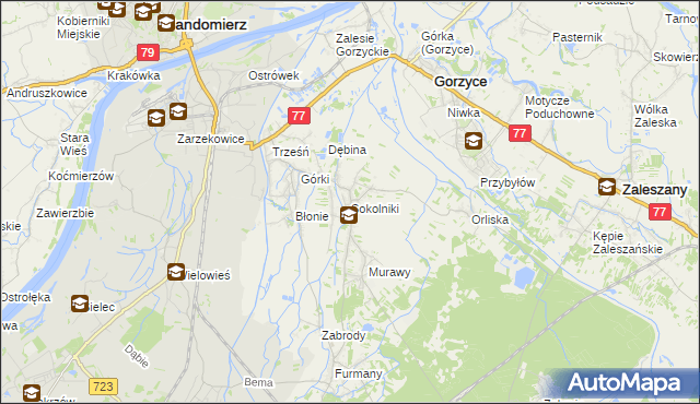 mapa Sokolniki gmina Gorzyce, Sokolniki gmina Gorzyce na mapie Targeo