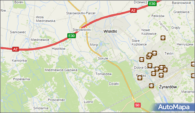 mapa Sokule gmina Wiskitki, Sokule gmina Wiskitki na mapie Targeo