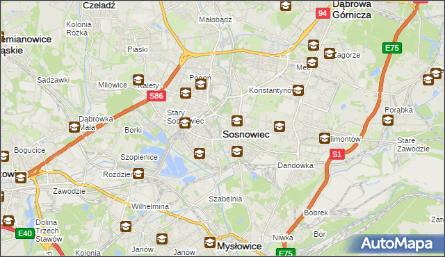 mapa Sosnowca, Sosnowiec na mapie Targeo