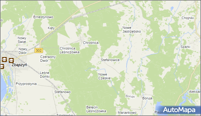 mapa Stefanowice gmina Zbąszyń, Stefanowice gmina Zbąszyń na mapie Targeo