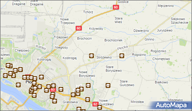 mapa Stróżewko gmina Radzanowo, Stróżewko gmina Radzanowo na mapie Targeo