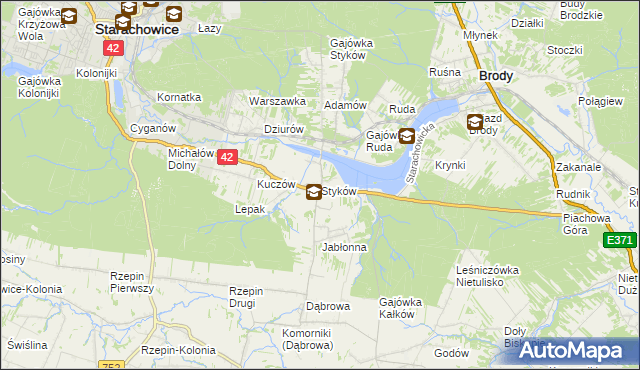 mapa Styków gmina Brody, Styków gmina Brody na mapie Targeo