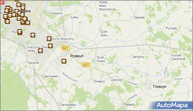 mapa Susk Nowy gmina Rzekuń, Susk Nowy gmina Rzekuń na mapie Targeo