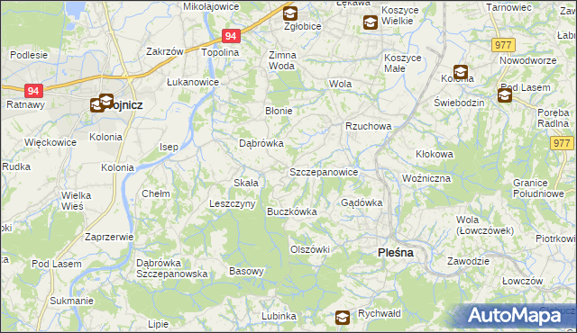 mapa Szczepanowice gmina Pleśna, Szczepanowice gmina Pleśna na mapie Targeo