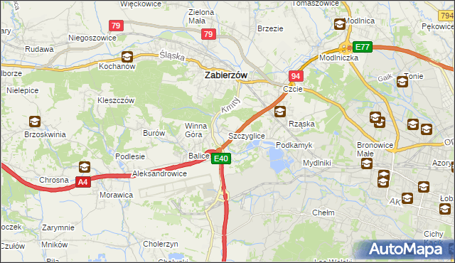 mapa Szczyglice gmina Zabierzów, Szczyglice gmina Zabierzów na mapie Targeo