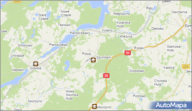 mapa Szymbark gmina Stężyca, Szymbark gmina Stężyca na mapie Targeo