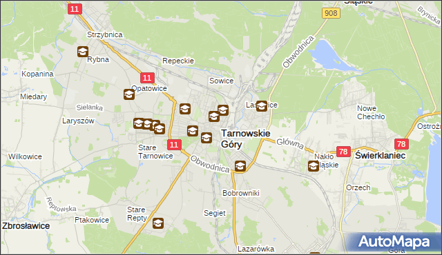 mapa Tarnowskie Góry, Tarnowskie Góry na mapie Targeo