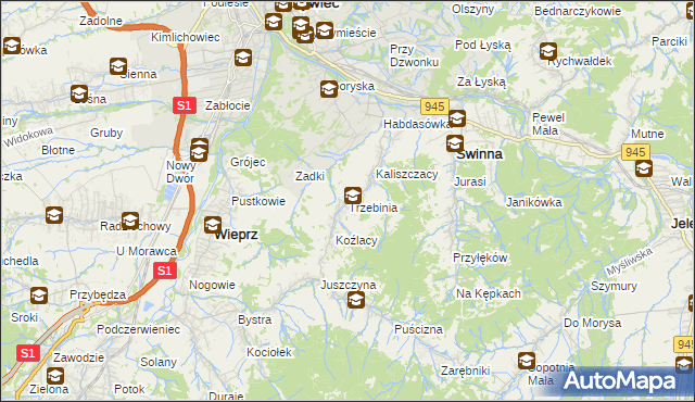 mapa Trzebinia gmina Świnna, Trzebinia gmina Świnna na mapie Targeo