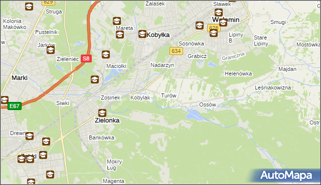 mapa Turów gmina Wołomin, Turów gmina Wołomin na mapie Targeo