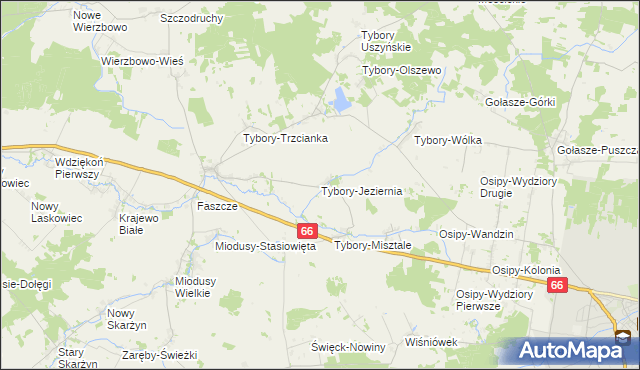 mapa Tybory-Jeziernia, Tybory-Jeziernia na mapie Targeo