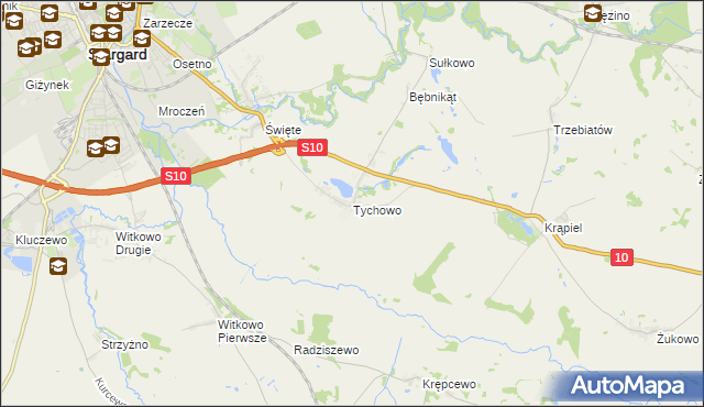 mapa Tychowo gmina Stargard, Tychowo gmina Stargard na mapie Targeo