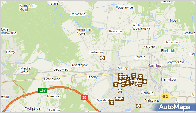 mapa Tymienice gmina Zduńska Wola, Tymienice gmina Zduńska Wola na mapie Targeo