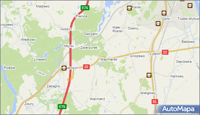 mapa Waćmierek, Waćmierek na mapie Targeo