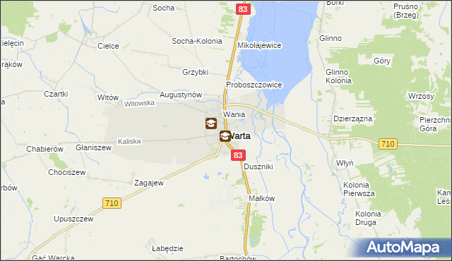 mapa Warta powiat sieradzki, Warta powiat sieradzki na mapie Targeo