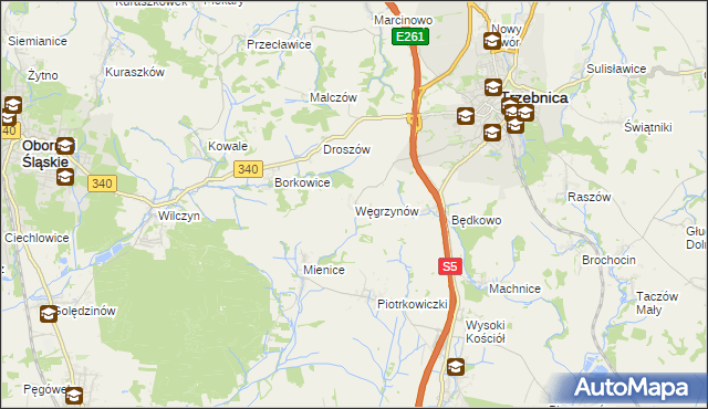 mapa Węgrzynów gmina Trzebnica, Węgrzynów gmina Trzebnica na mapie Targeo