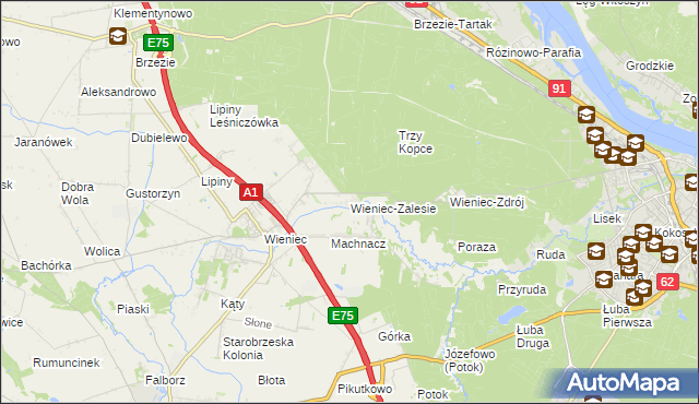 mapa Wieniec-Zalesie, Wieniec-Zalesie na mapie Targeo