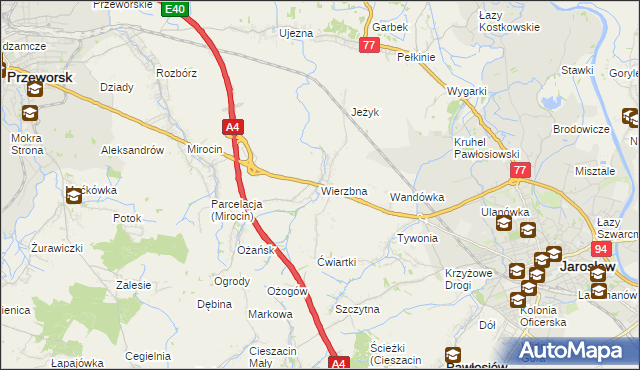 mapa Wierzbna gmina Pawłosiów, Wierzbna gmina Pawłosiów na mapie Targeo