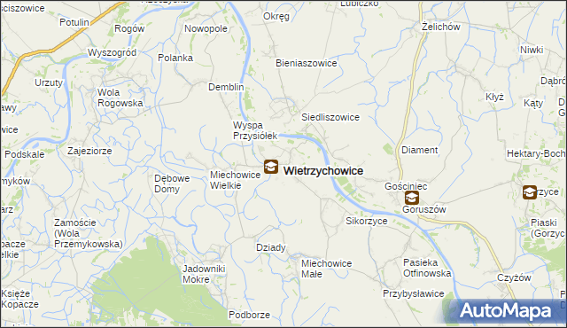 mapa Wietrzychowice powiat tarnowski, Wietrzychowice powiat tarnowski na mapie Targeo