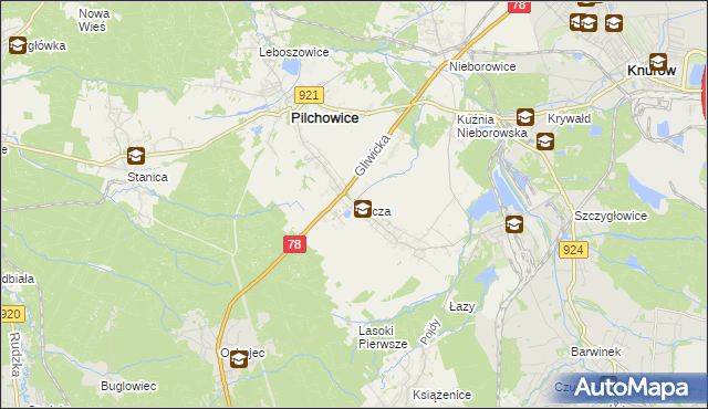 mapa Wilcza gmina Pilchowice, Wilcza gmina Pilchowice na mapie Targeo