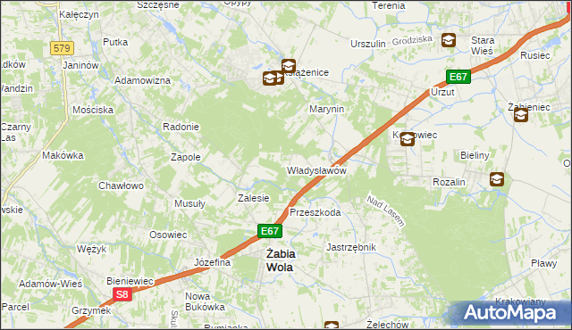 mapa Władysławów gmina Żabia Wola, Władysławów gmina Żabia Wola na mapie Targeo