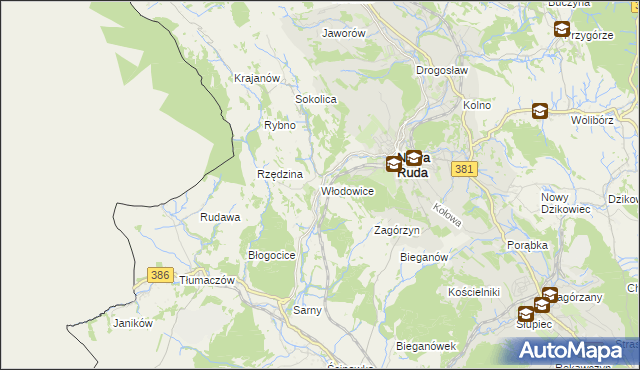 mapa Włodowice gmina Nowa Ruda, Włodowice gmina Nowa Ruda na mapie Targeo