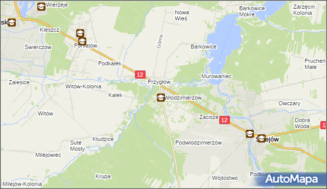 mapa Włodzimierzów gmina Sulejów, Włodzimierzów gmina Sulejów na mapie Targeo