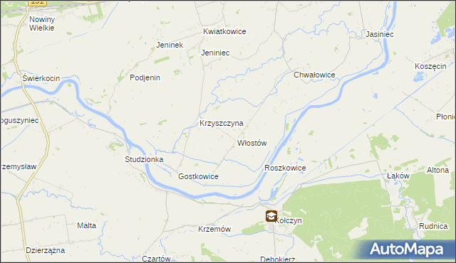 mapa Włostów gmina Bogdaniec, Włostów gmina Bogdaniec na mapie Targeo